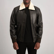 
Airin G-1 Bruin & Cream Leren Bomberjack voor Heren in Brown Sheepskin Leather - Vooraanzicht & getailleerd silhouet | Online kopen