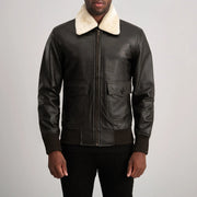 
Detailopname of Shirt with Removable Fur & Zipper Hardware on Airin G-1 Bruin & Cream Leren Bomberjack voor Heren