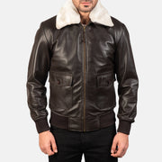 
Detailopname of Shirt with Removable Fur & Zipper Hardware on Airin G-1 Bruin Leren Bomberjack voor Heren