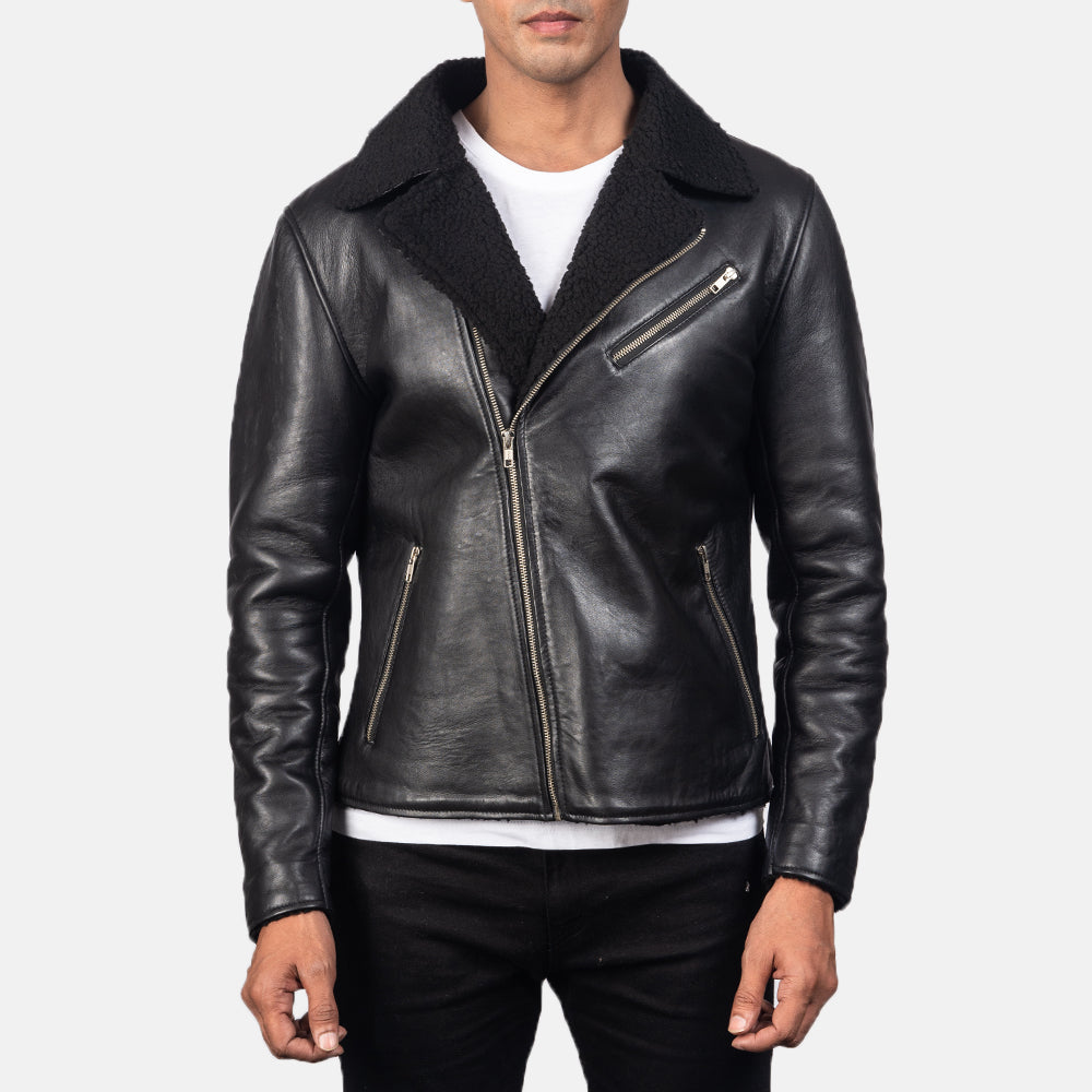 
Alberto Shearling Zwart Leren Jas voor Heren - Zijaanzicht met ergonomische mouwsnede
