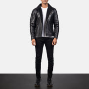 
Detailopname of Notch & Zipper Hardware on Alberto Shearling Zwart Leren Jas voor Heren