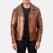 Men's Alberto Shearling Bruin Leren Jas voor Heren in Brown Sheepskin Leather - Front Profile View &amp; Tailored Silhouette | Buy Online