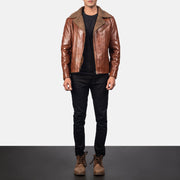 Close-Up Detail of Notch &amp; Zipper Hardware on Men's Alberto Shearling Bruin Leren Jas voor Heren