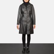 Women's Alexis Zwart Single Breasted Leren Jas voor Dames in Black Cowhide Leather - Front Profile View &amp; Tailored Silhouette | Buy Online