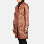 
Brown Cowhide leather Coat - Achteraanzicht met getailleerde schouders & strakke zoom