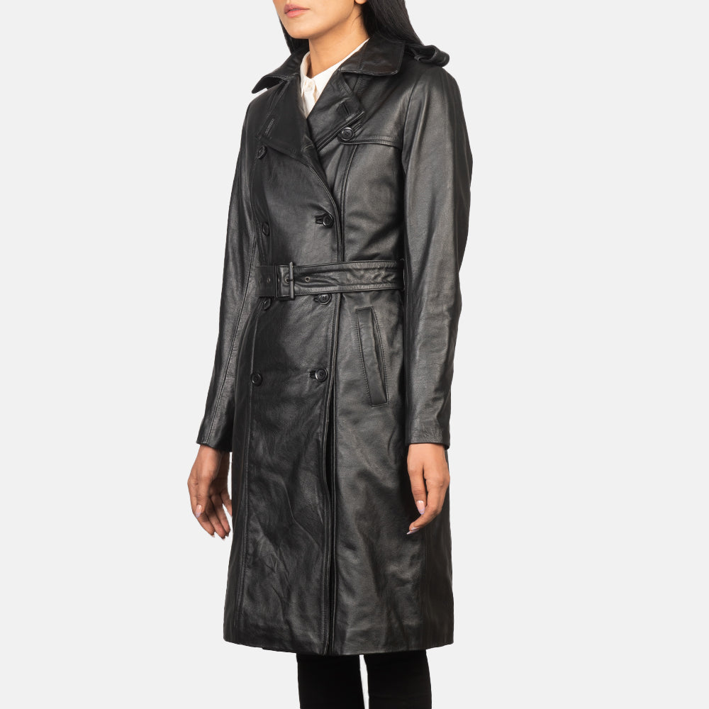 Black Cowhide leather Coat - Back View Showing Tailored Shoulder Fit & Clean Hemline