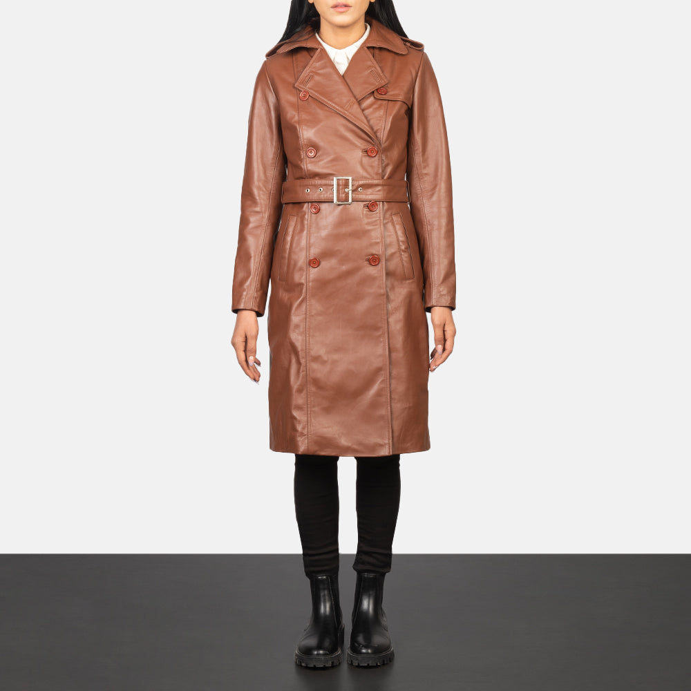 
Alice Bruin Double Breasted Leren Jas voor Dames in Black Cowhide Leather - Vooraanzicht & getailleerd silhouet | Online kopen
