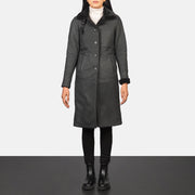 Women's Alina Shearling Zwart Leren Jas voor Dames - Lateral Side Profile View Showing Sleeve Cut &amp; Athletic Taper Fit