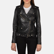 Women's Alison Zwart Leren Bikerjack voor Dames in Black Cowhide Leather - Front Profile View &amp; Tailored Silhouette | Buy Online
