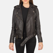 Women's Alison Bruin Leren Bikerjack voor Dames in Brown Sheepskin Leather - Front Profile View &amp; Tailored Silhouette | Buy Online