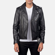 
Allaric Alley Black Leather Biker Jacket in Black Cowhide Leather - Vooraanzicht & getailleerd silhouet | Online kopen