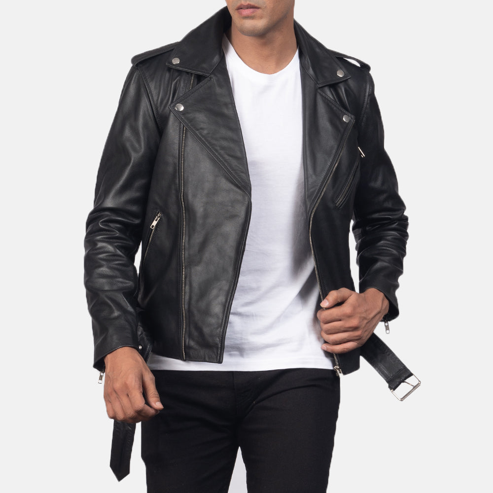 
Detailopname of Notch & Zipper & Waist belt Hardware on Allaric Alley Black Leather Biker Jacket