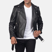 
Detailopname of Notch & Zipper & Waist belt Hardware on Allaric Alley Black Leather Biker Jacket
