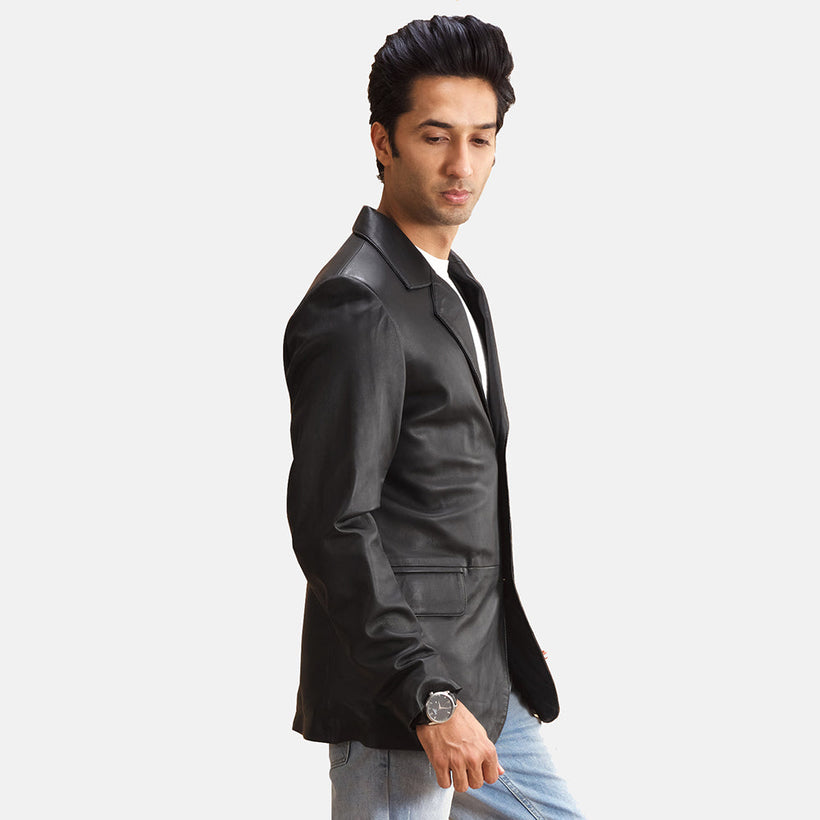 Alyson Zwart Leren Leren Blazer voor Heren
