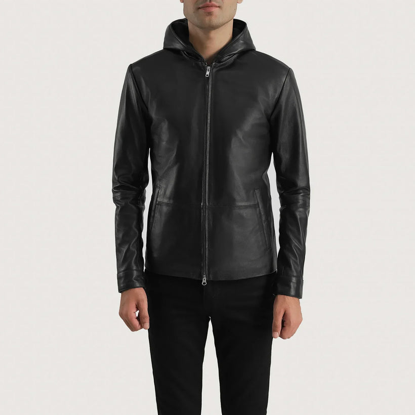 Andy Matte Zwart Hooded Leren Jas voor Heren
