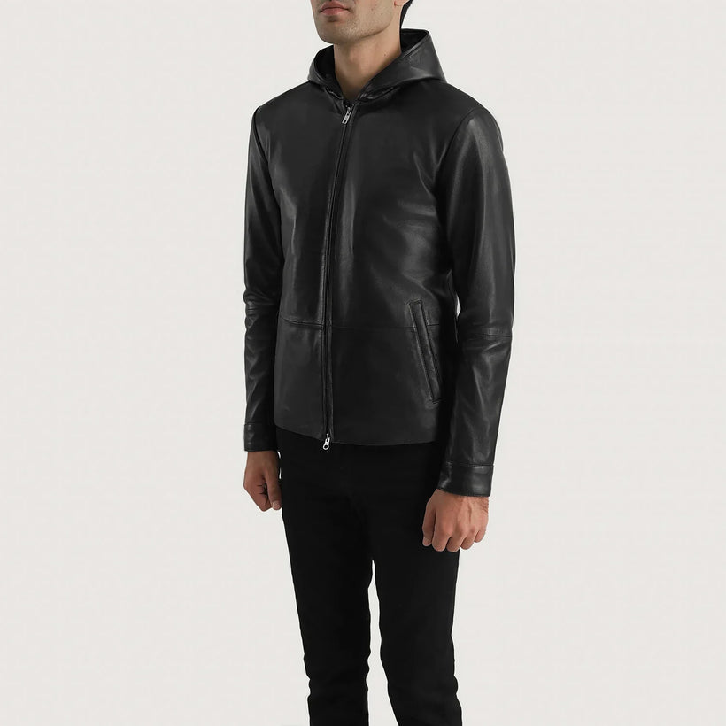 Andy Matte Zwart Hooded Leren Jas voor Heren