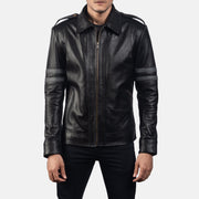 Armstrong Zwart Leren Bikerjack voor Heren in Black Cowhide Leather - Front Profile View &amp; Tailored Silhouette | Buy Online