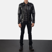 Armstrong Zwart Leren Bikerjack voor Heren - Lateral Side Profile View Showing Sleeve Cut &amp; Athletic Taper Fit