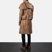 Men's Army Bruin Leather Duster voor Heren - Lateral Side Profile View Showing Sleeve Cut &amp; Athletic Taper Fit