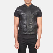 
Detailopname of Band & Zipper with Button Flap Hardware on Atlas Moto Zwart Leren Gilet voor Heren