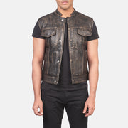 
Atlas Moto Distressed Bruin Leren Gilet voor Heren in Distressed Brown Sheepskin Leather - Vooraanzicht & getailleerd silhouet | Online kopen