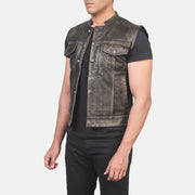 
Distressed Brown Sheepskin Leather Biker Jacket - Achteraanzicht met getailleerde schouders & strakke zoom