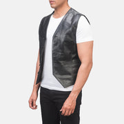 
Black Cowhide leather Vest - Achteraanzicht met getailleerde schouders & strakke zoom