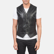 
Detailopname of Classic Collar & 5 Button Hardware on Auden Zwart Leren Gilet voor Heren