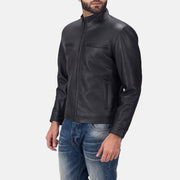 
Black Calfskin Matte Biker Jacket - Achteraanzicht met getailleerde schouders & strakke zoom