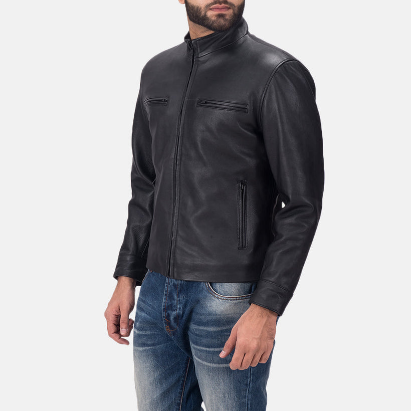 Austere Matte Zwart Leren Bikerjack voor Heren