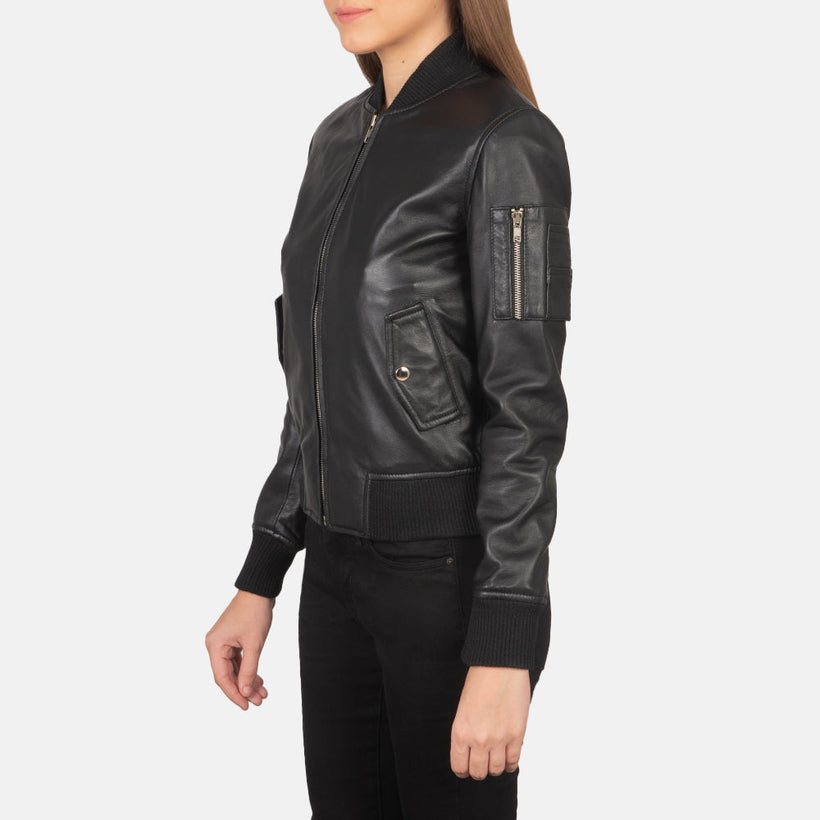 Ava MA-1 Zwart Leren Bomberjack voor Dames
