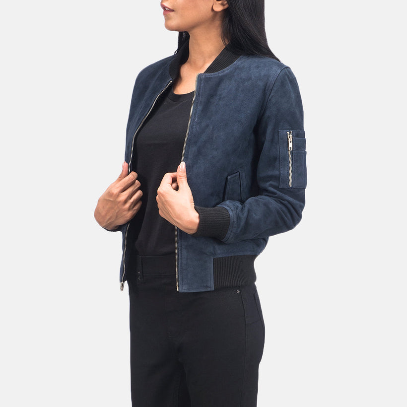 Ava MA-1 Blauw Suede Leren Bomberjack voor Dames