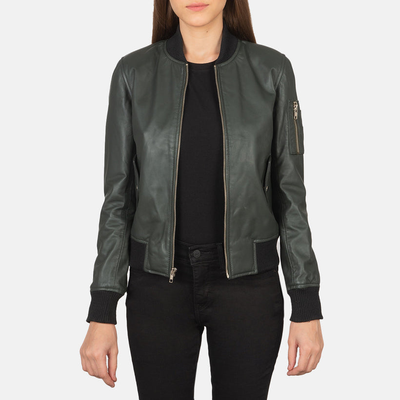 Ava MA-1 Groen Leren Bomberjack voor Dames