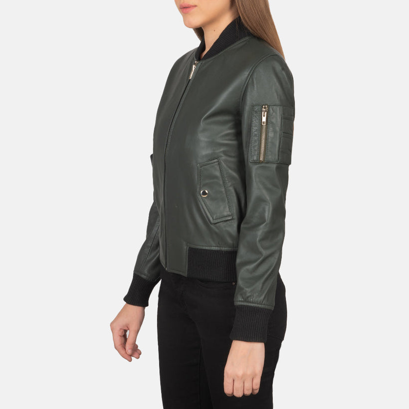 Ava MA-1 Groen Leren Bomberjack voor Dames