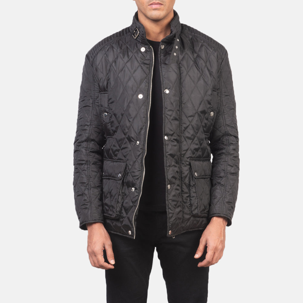 Men's Barry Gewatteerd Zwart Windbreaker Leren Jas voor Heren in Black Polyester - Front Profile View &amp; Tailored Silhouette | Buy Online