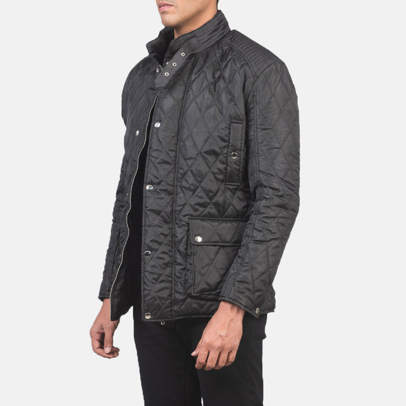 Barry Gewatteerd Zwart Windbreaker Leren Jas voor Heren