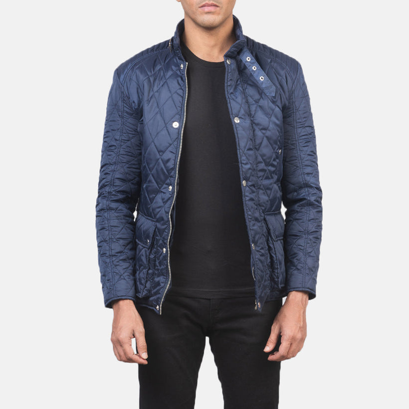 Barry Gewatteerd Blauw Windbreaker Leren Jas voor Heren