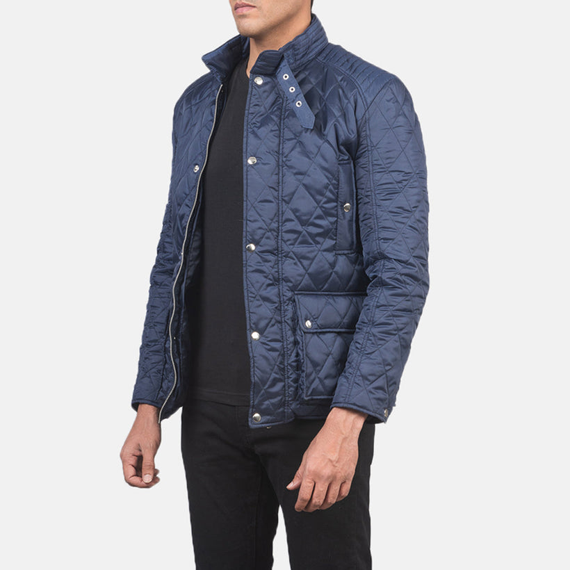Barry Gewatteerd Blauw Windbreaker Leren Jas voor Heren