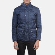 Men's Barry Gewatteerd Blauw Windbreaker Leren Jas voor Heren - Lateral Side Profile View Showing Sleeve Cut &amp; Athletic Taper Fit