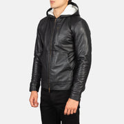 Black Sheepskin Leather Bomber Jacket - Back View Showing Tailored Shoulder Fit &amp; Clean Hemline