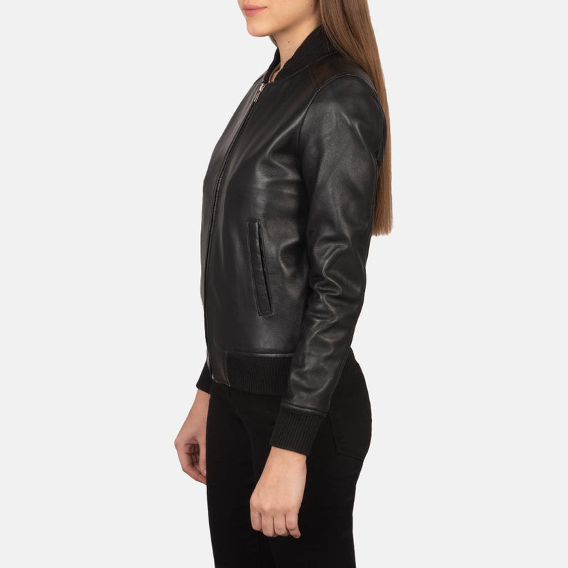 Bliss Zwart Leren Bomberjack voor Dames