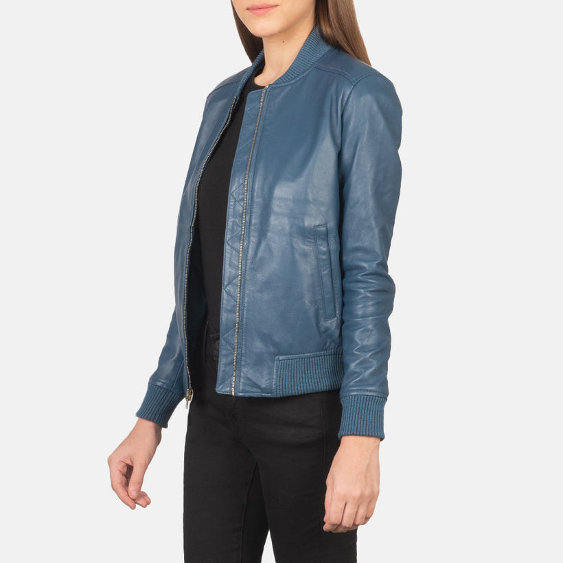 Bliss Blauw Leren Bomberjack voor Dames
