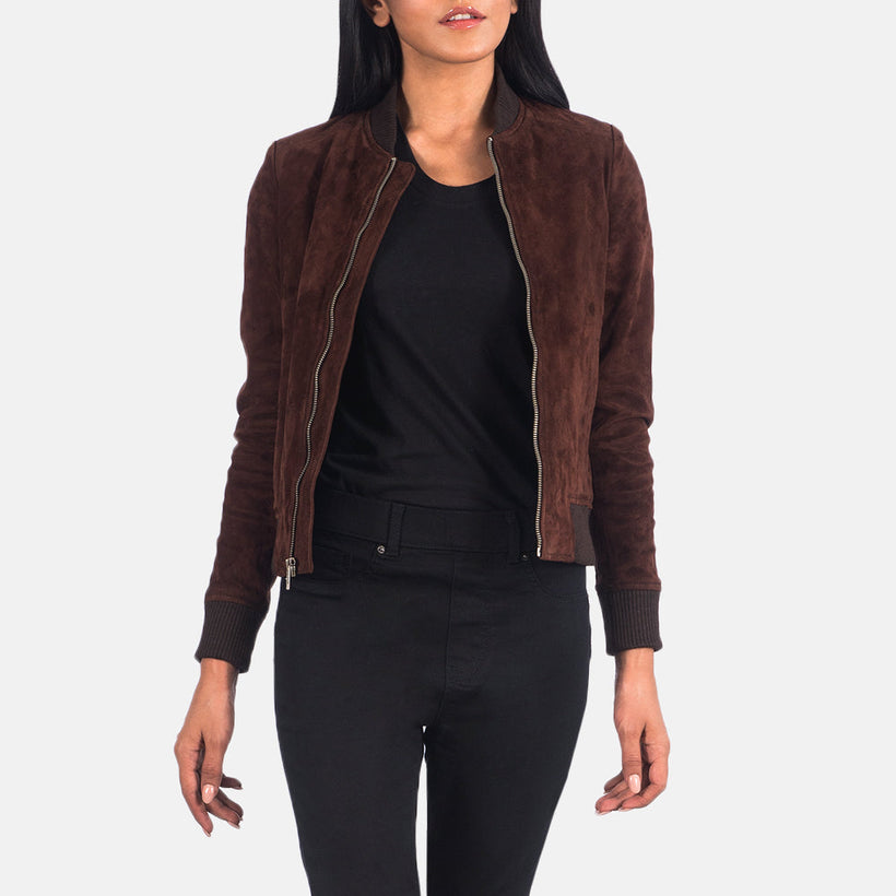 Bliss Bruin Suede Leren Bomberjack voor Dames