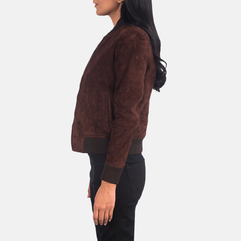 Bliss Bruin Suede Leren Bomberjack voor Dames
