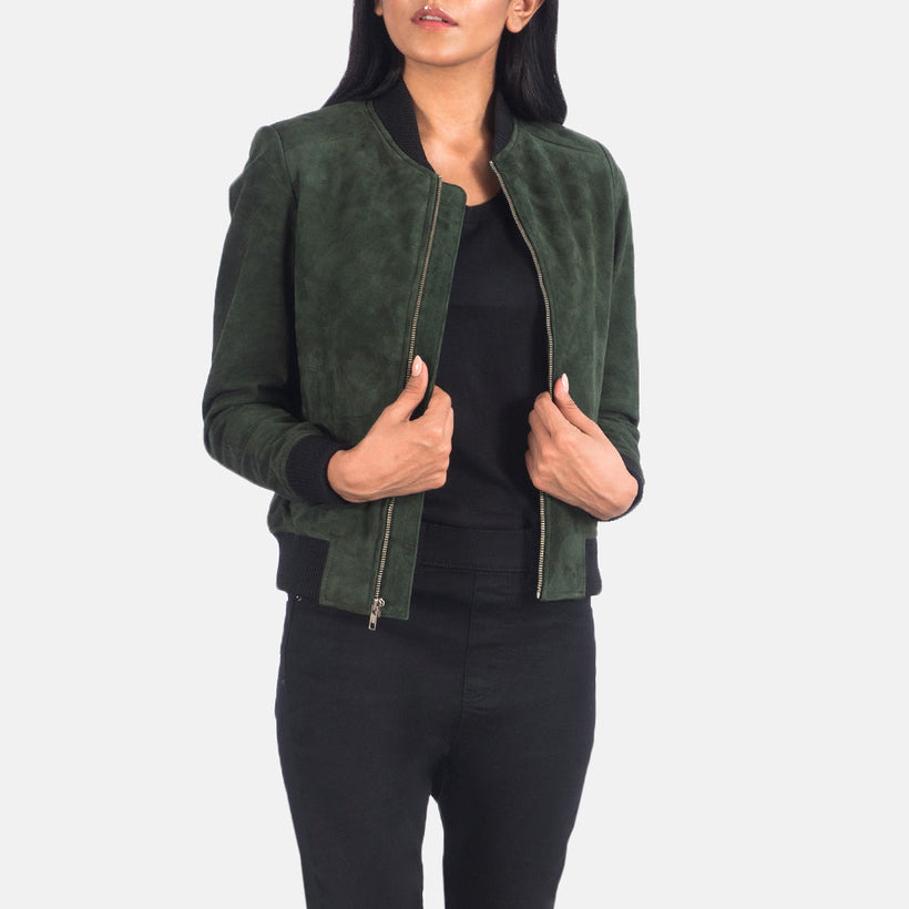 Bliss Groen Suede Leren Bomberjack voor Dames