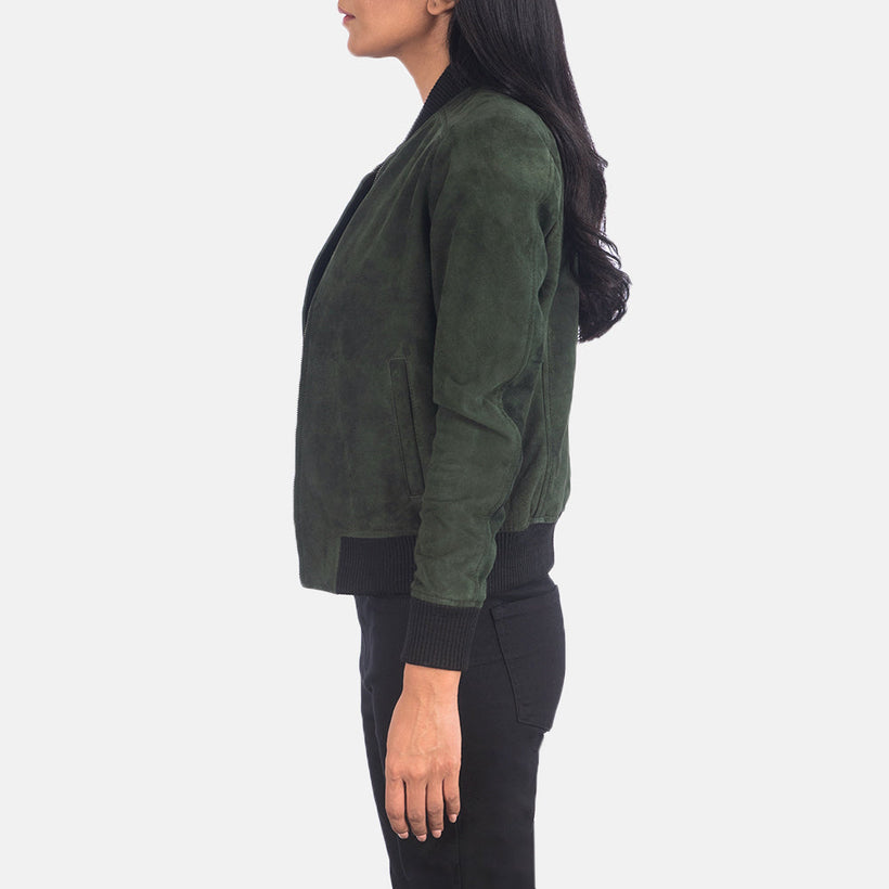 Bliss Groen Suede Leren Bomberjack voor Dames