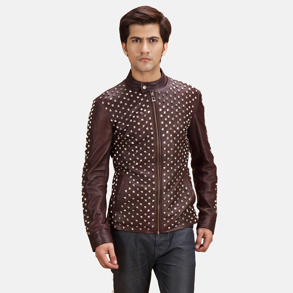 Blix Bono Kastanjebruin Leren Bikerjack voor Heren in Maroon Sheepskin Leather - Front Profile View &amp; Tailored Silhouette | Buy Online