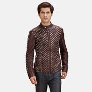 Blix Bono Kastanjebruin Leren Bikerjack voor Heren in Maroon Sheepskin Leather - Front Profile View &amp; Tailored Silhouette | Buy Online