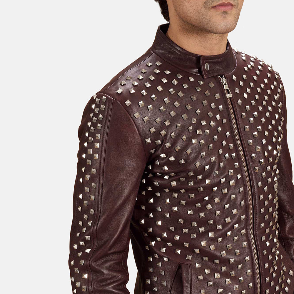 Close-Up Detail of Band with snap button &amp; Zipper Hardware on Blix Bono Kastanjebruin Leren Bikerjack voor Heren