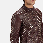 Close-Up Detail of Band with snap button &amp; Zipper Hardware on Blix Bono Kastanjebruin Leren Bikerjack voor Heren